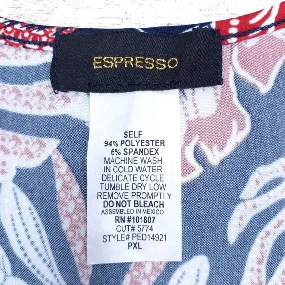 Espresso Womens Shift Dress PXL Tropical Blue Red 195A - Picture 3 of 3